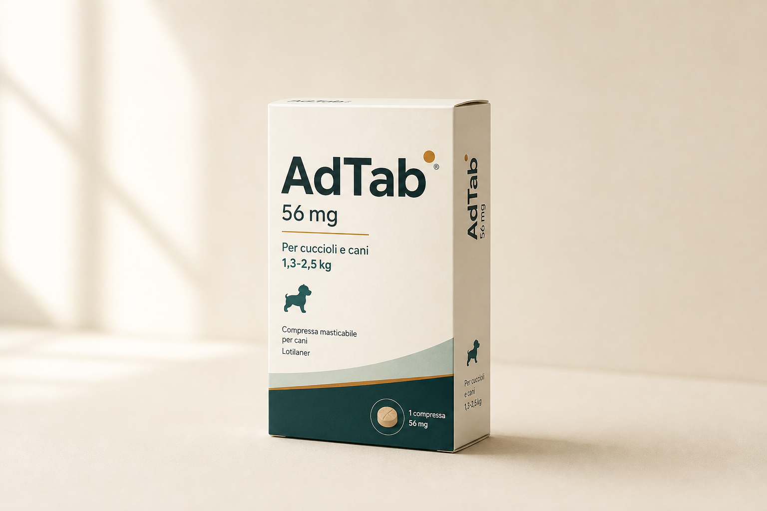 Confezione AdTab 56 mg per cuccioli e cani da 1,3 a 2,5 kg